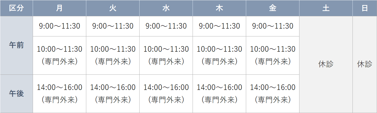 函館中央病院 小児科診療時間 函館中央病院 小児科の診療時間の表。内容については次のとおり。午前は月曜日から金曜日まで9時から11時30分。専門外来は月曜日から金曜日までの10時から11時30分。午後は専門外来が月曜日から金曜日までの14時から16時。休診は土曜日と日曜日。