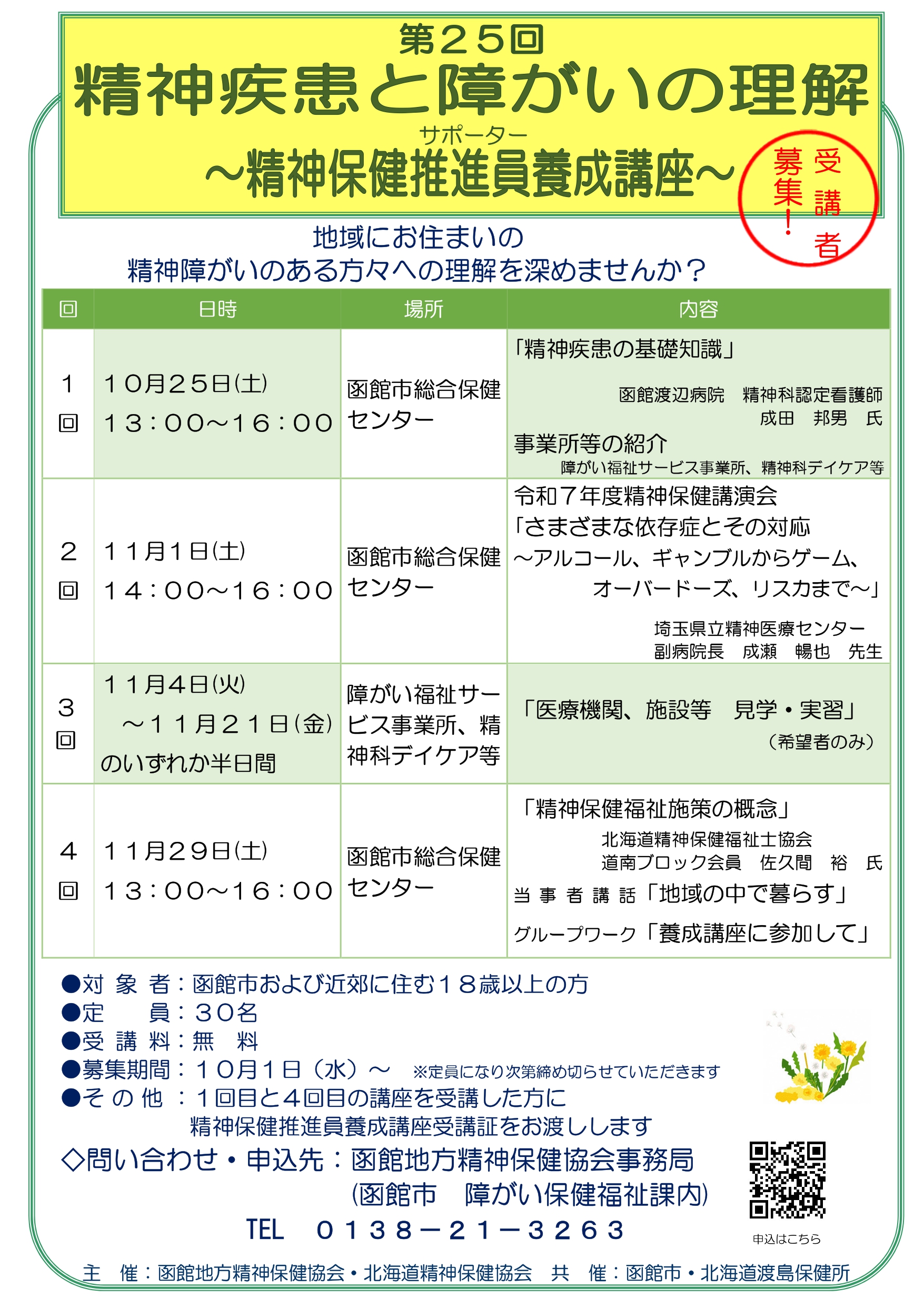 精神保健サポーター養成講座リーフレット